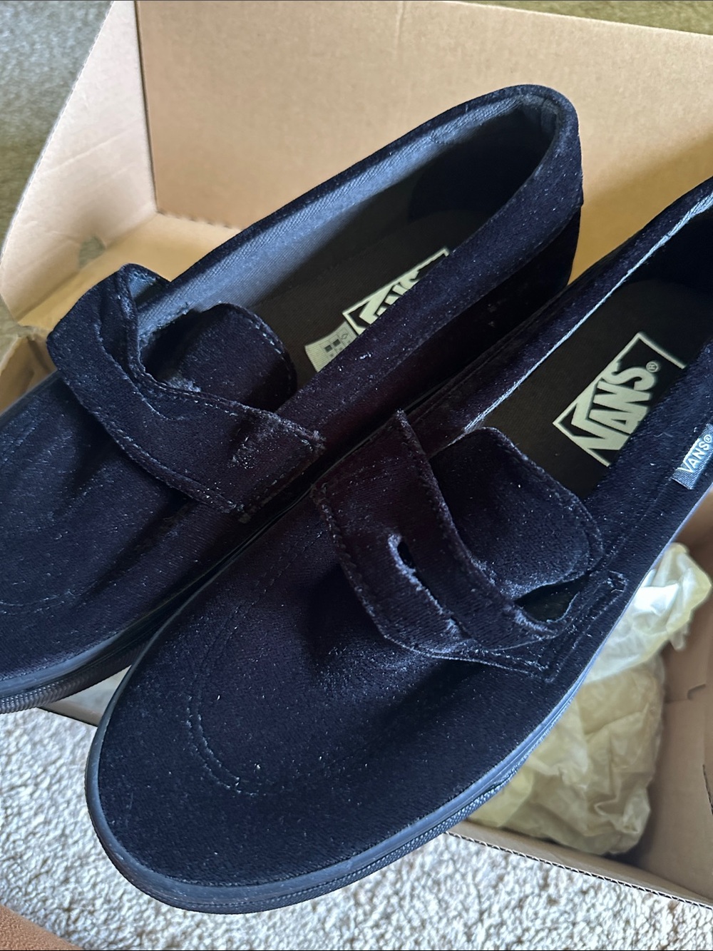 Vans Black Velvet Slip-On Shoes